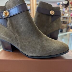Coach Olive and Brown Suede Ankle Boots